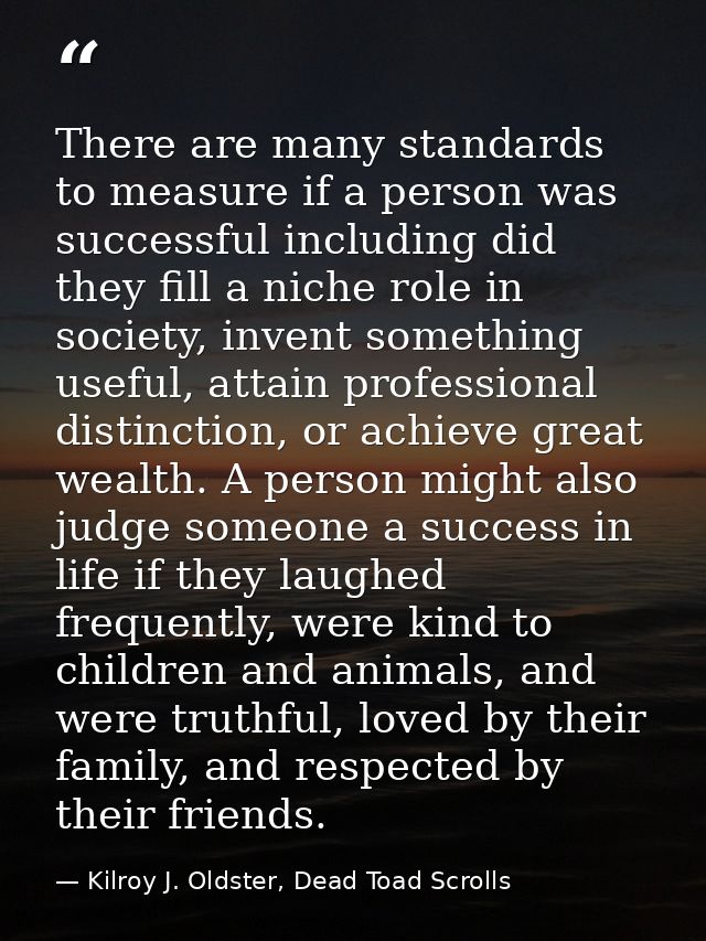 There are many standards to measure if a person was successful including did they fill a niche role in society, invent s — Kilroy J. Oldster, Dead Toad Scrolls