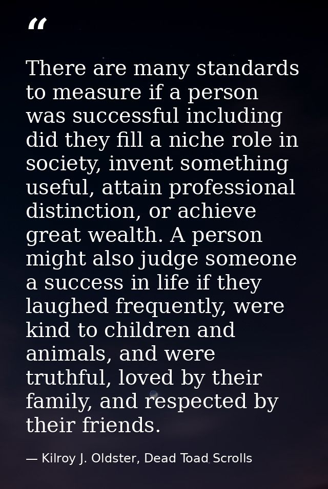 There are many standards to measure if a person was successful including did they fill a niche role in society, invent s — Kilroy J. Oldster, Dead Toad Scrolls