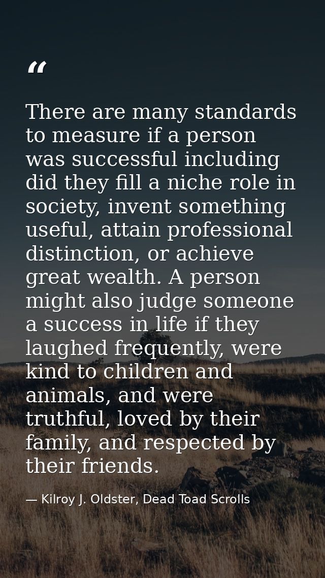 There are many standards to measure if a person was successful including did they fill a niche role in society, invent s — Kilroy J. Oldster, Dead Toad Scrolls