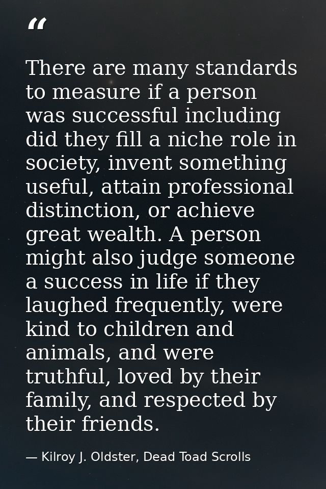 There are many standards to measure if a person was successful including did they fill a niche role in society, invent s — Kilroy J. Oldster, Dead Toad Scrolls