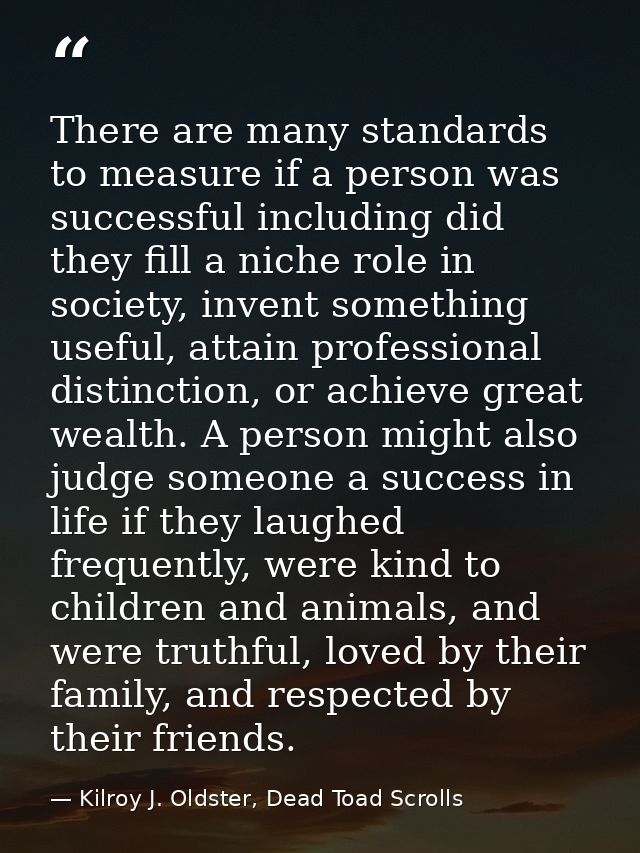 There are many standards to measure if a person was successful including did they fill a niche role in society, invent s — Kilroy J. Oldster, Dead Toad Scrolls