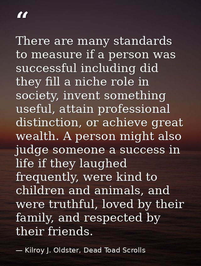 There are many standards to measure if a person was successful including did they fill a niche role in society, invent s — Kilroy J. Oldster, Dead Toad Scrolls