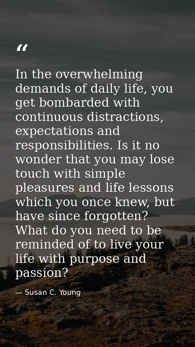 In the overwhelming demands of daily life, you get bombarded with continuous distractions, expectations and responsibili — Susan C. Young