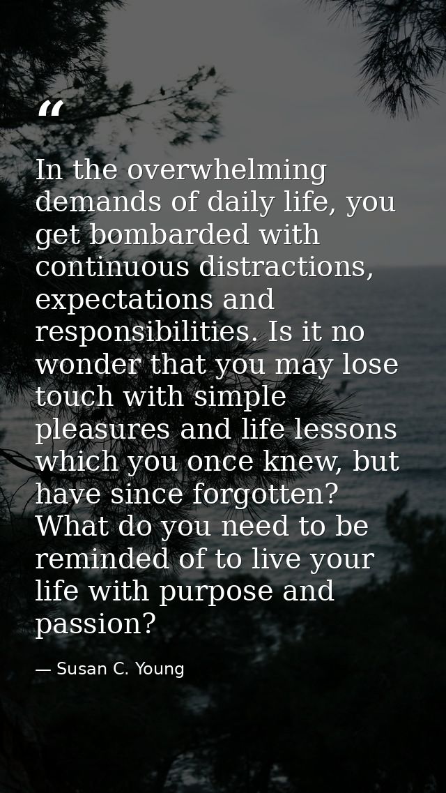 In the overwhelming demands of daily life, you get bombarded with continuous distractions, expectations and responsibili — Susan C. Young