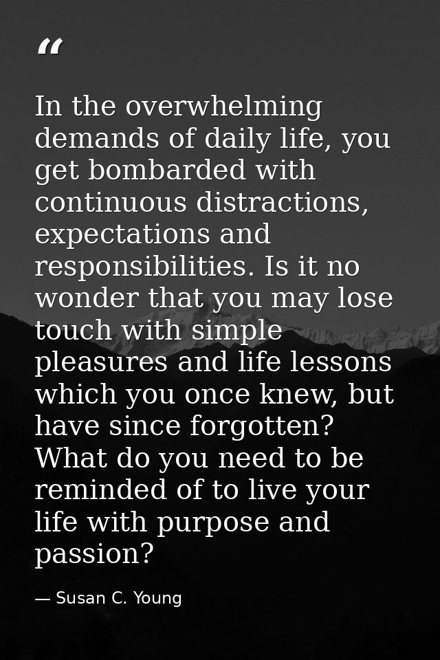 In the overwhelming demands of daily life, you get bombarded with continuous distractions, expectations and responsibili — Susan C. Young