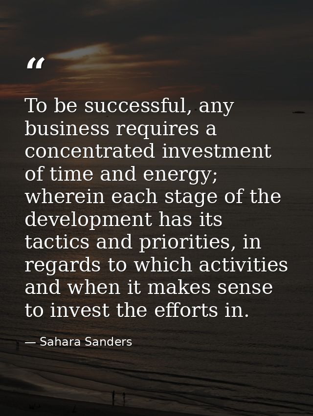 To be successful, any business requires a concentrated investment of time and energy; wherein each stage of the developm — Sahara Sanders