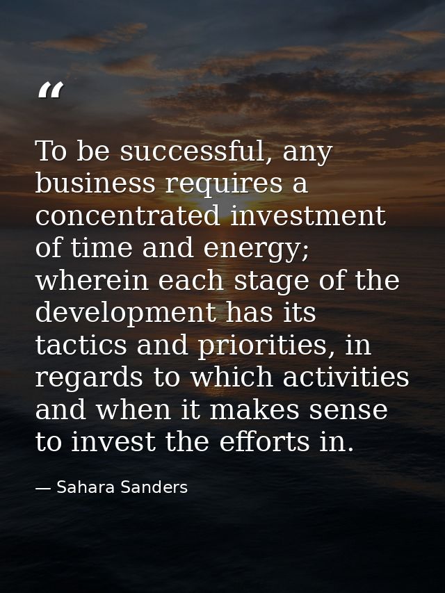 To be successful, any business requires a concentrated investment of time and energy; wherein each stage of the developm — Sahara Sanders