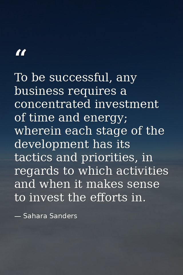To be successful, any business requires a concentrated investment of time and energy; wherein each stage of the developm — Sahara Sanders