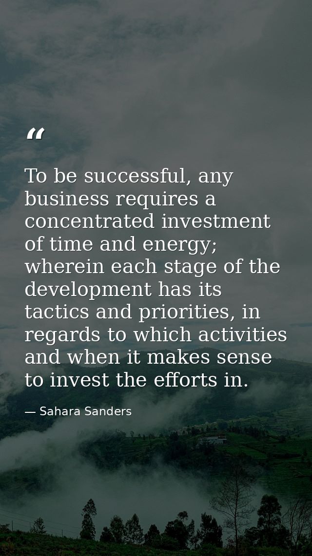 To be successful, any business requires a concentrated investment of time and energy; wherein each stage of the developm — Sahara Sanders