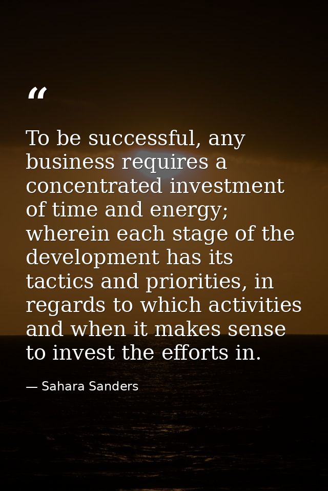 To be successful, any business requires a concentrated investment of time and energy; wherein each stage of the developm — Sahara Sanders