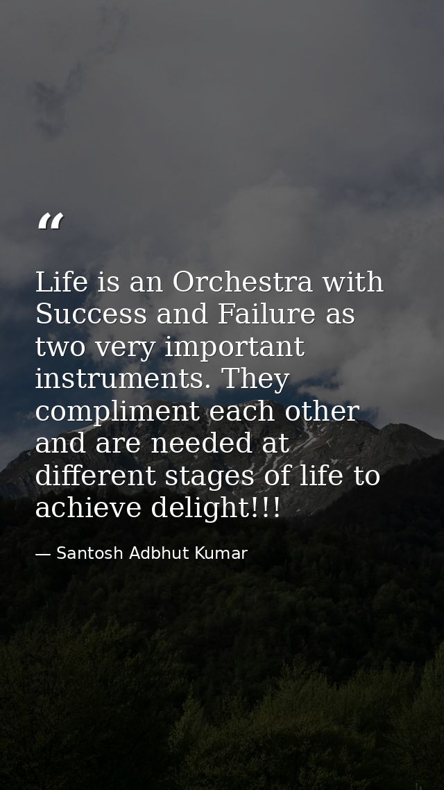 Life is an Orchestra with Success and Failure as two very important instruments. They compliment each other and are need — Santosh Adbhut Kumar
