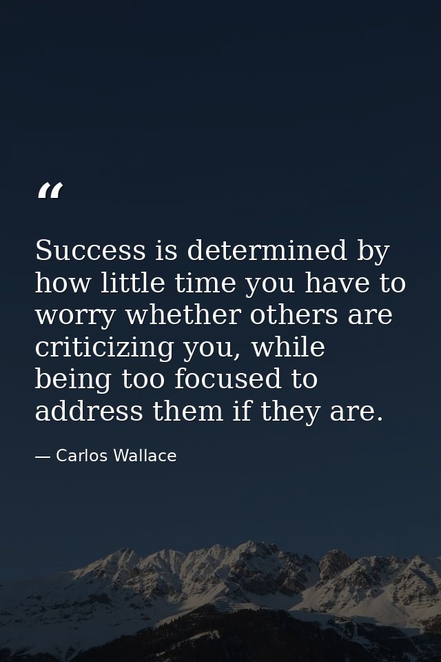 Success is determined by how little time you have to worry whether others are criticizing you, while being too focused t — Carlos Wallace