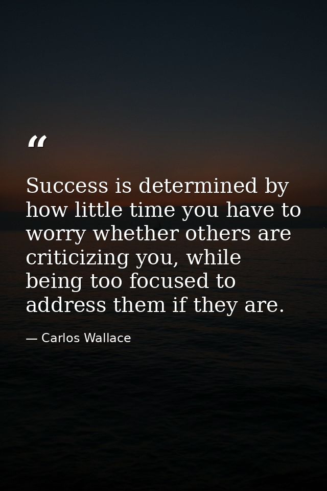 Success is determined by how little time you have to worry whether others are criticizing you, while being too focused t — Carlos Wallace