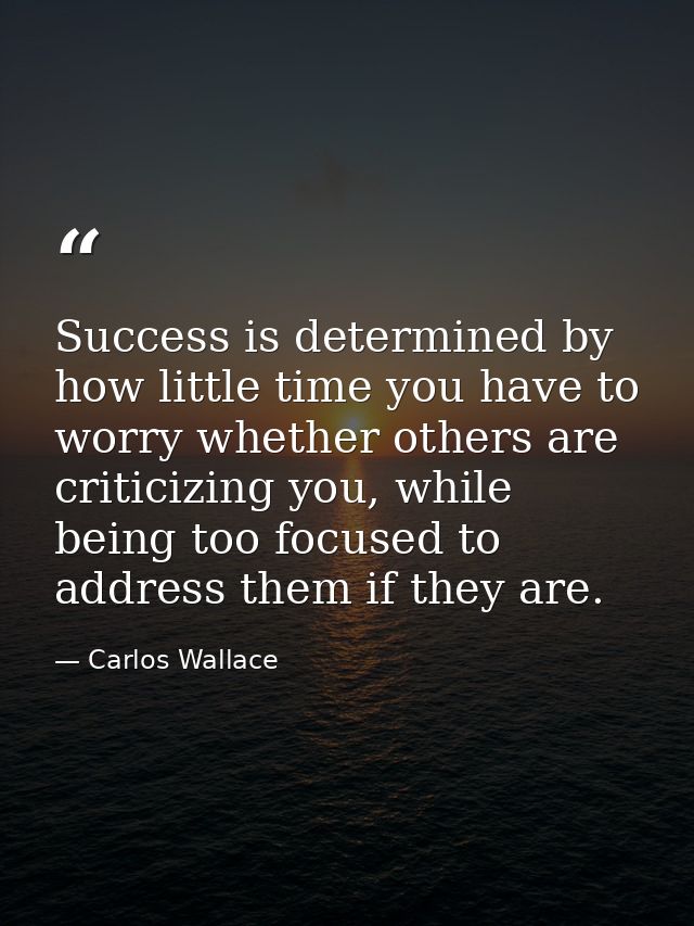 Success is determined by how little time you have to worry whether others are criticizing you, while being too focused t — Carlos Wallace