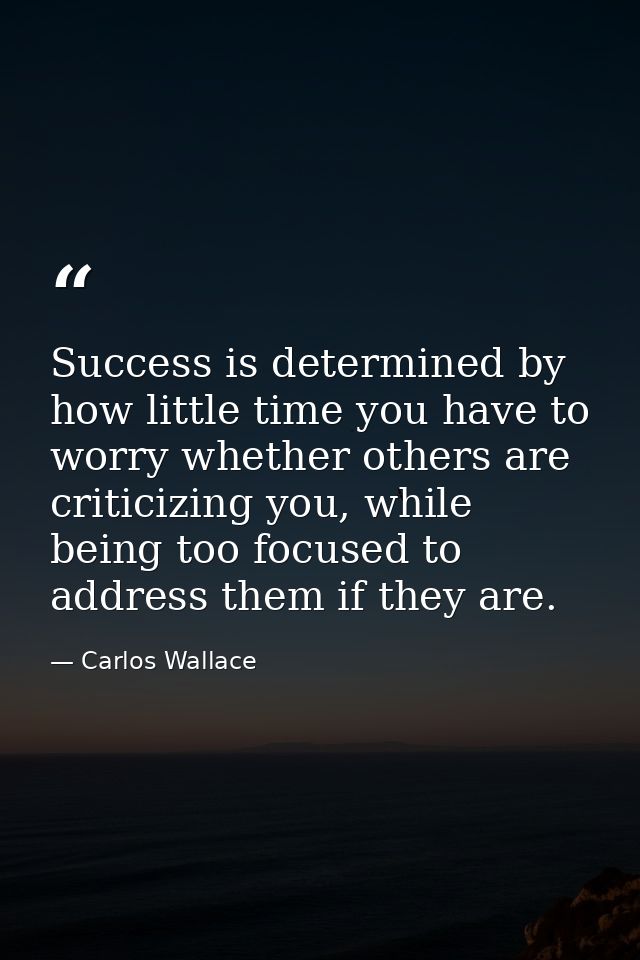 Success is determined by how little time you have to worry whether others are criticizing you, while being too focused t — Carlos Wallace
