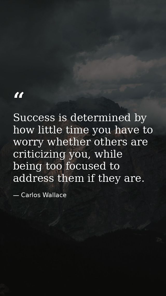 Success is determined by how little time you have to worry whether others are criticizing you, while being too focused t — Carlos Wallace