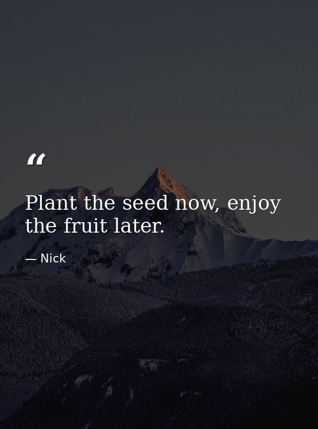 Plant the seed now, enjoy the fruit later. — Nick