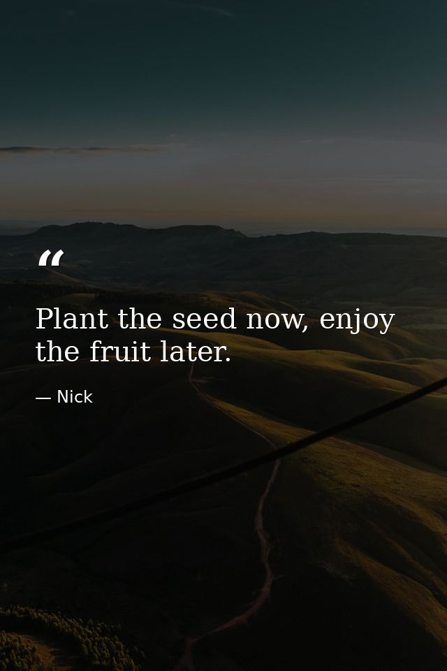 Plant the seed now, enjoy the fruit later. — Nick