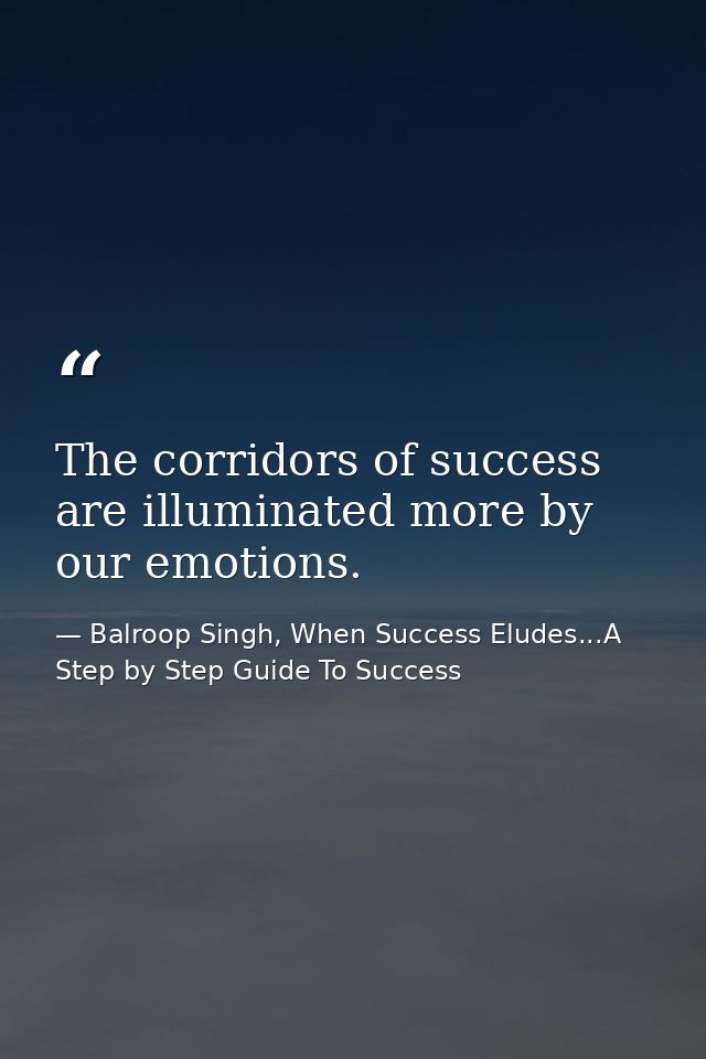 The corridors of success are illuminated more by our emotions. — Balroop Singh, When Success Eludes...A Step by Step Guide To Success