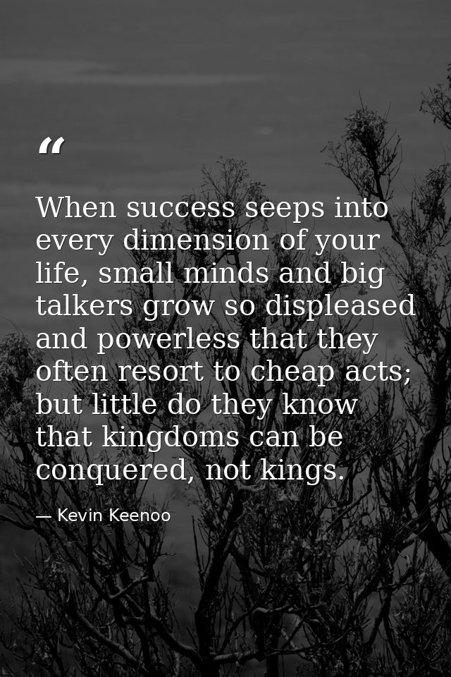 When success seeps into every dimension of your life, small minds and big talkers grow so displeased and powerless that  — Kevin Keenoo