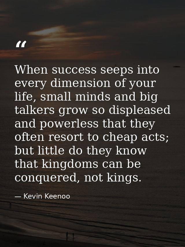 When success seeps into every dimension of your life, small minds and big talkers grow so displeased and powerless that  — Kevin Keenoo