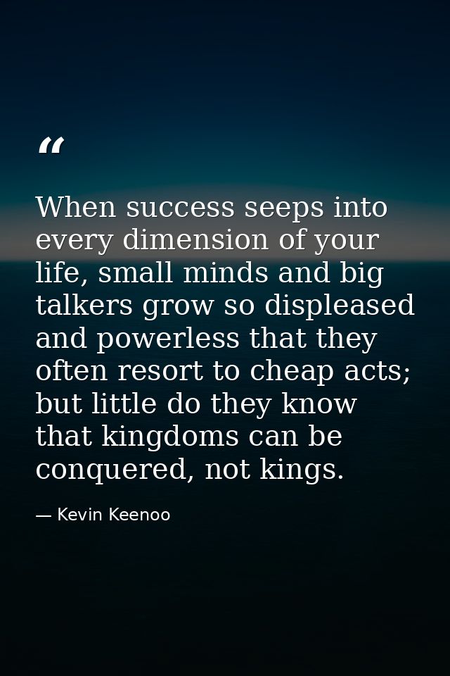 When success seeps into every dimension of your life, small minds and big talkers grow so displeased and powerless that  — Kevin Keenoo