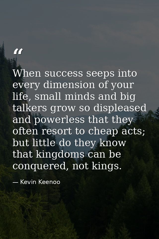 When success seeps into every dimension of your life, small minds and big talkers grow so displeased and powerless that  — Kevin Keenoo