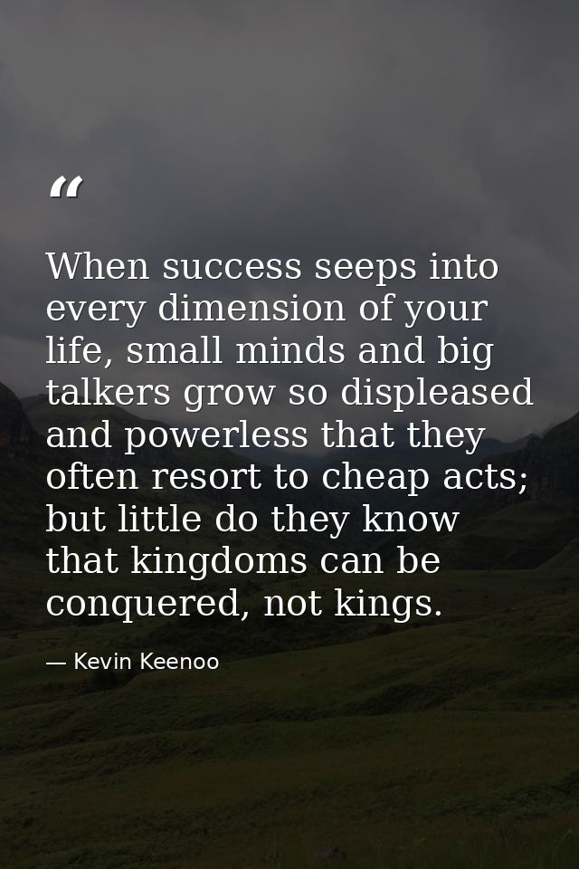 When success seeps into every dimension of your life, small minds and big talkers grow so displeased and powerless that  — Kevin Keenoo