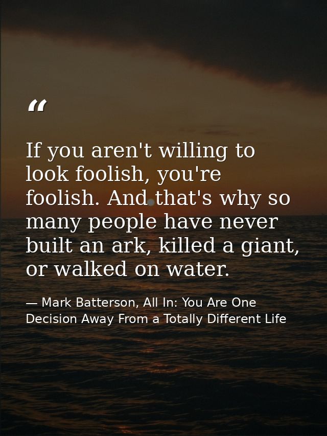If you aren't willing to look foolish, you're foolish. And that's why so many people have never built an ark, killed a g — Mark Batterson, All In: You Are One Decision Away From a Totally Different Life