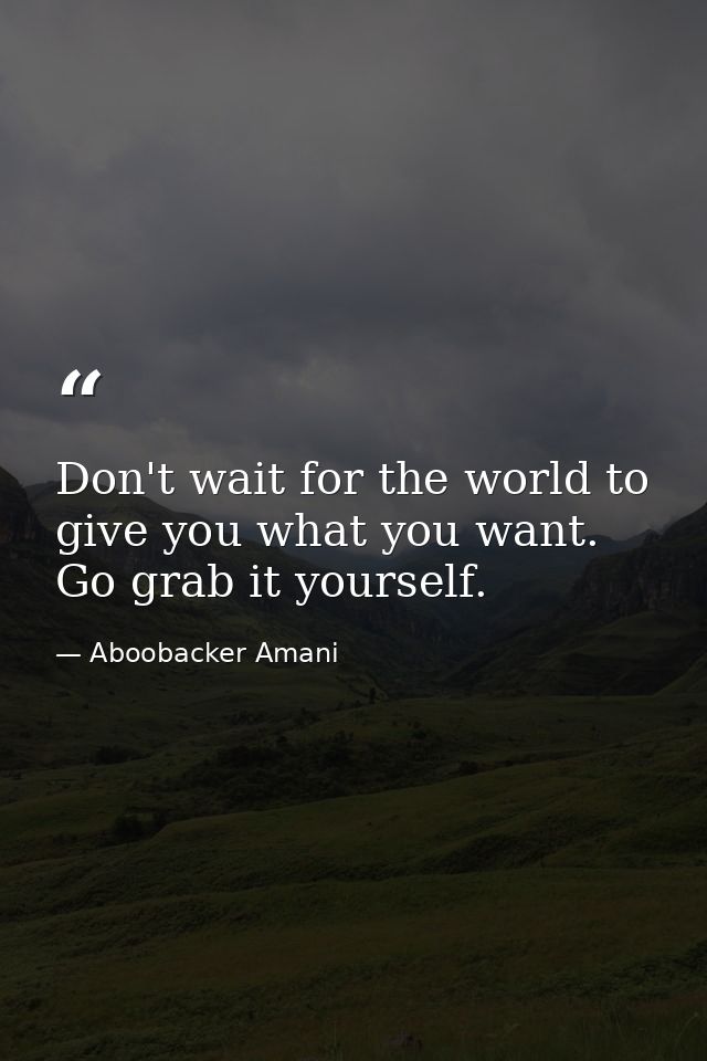 Don't wait for the world to give you what you want. Go grab it yourself. — Aboobacker Amani