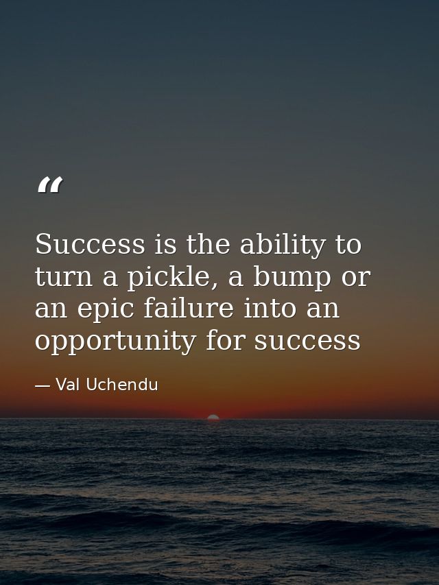 Success is the ability to turn a pickle, a bump or an epic failure into an opportunity for success — Val Uchendu