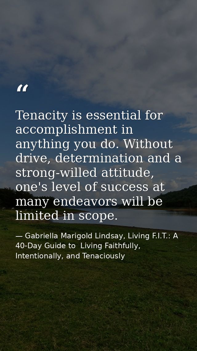 Tenacity is essential for accomplishment in anything you do. Without drive, determination and a strong-willed attitude,  — Gabriella Marigold Lindsay, Living F.I.T.: A 40-Day Guide to  Living Faithfully, Intentionally, and Tenaciously