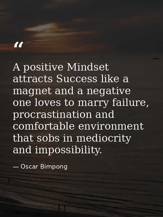 A positive Mindset attracts Success like a magnet and a negative one loves to marry failure, procrastination and comfort — Oscar Bimpong