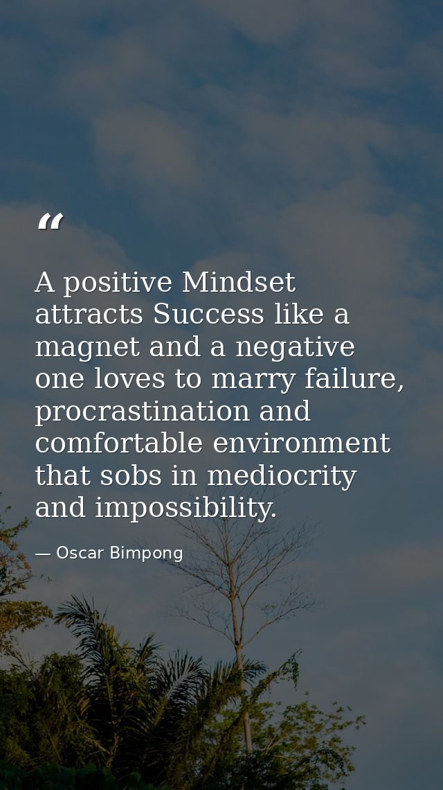 A positive Mindset attracts Success like a magnet and a negative one loves to marry failure, procrastination and comfort — Oscar Bimpong