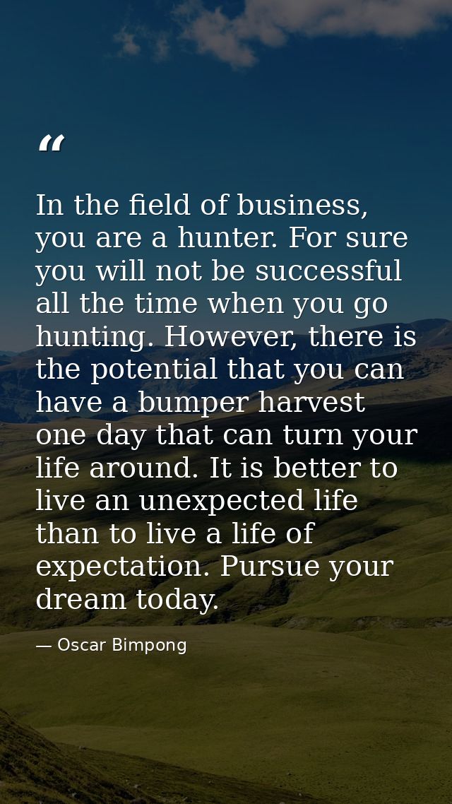 In the field of business, you are a hunter. For sure you will not be successful all the time when you go hunting. Howeve — Oscar Bimpong