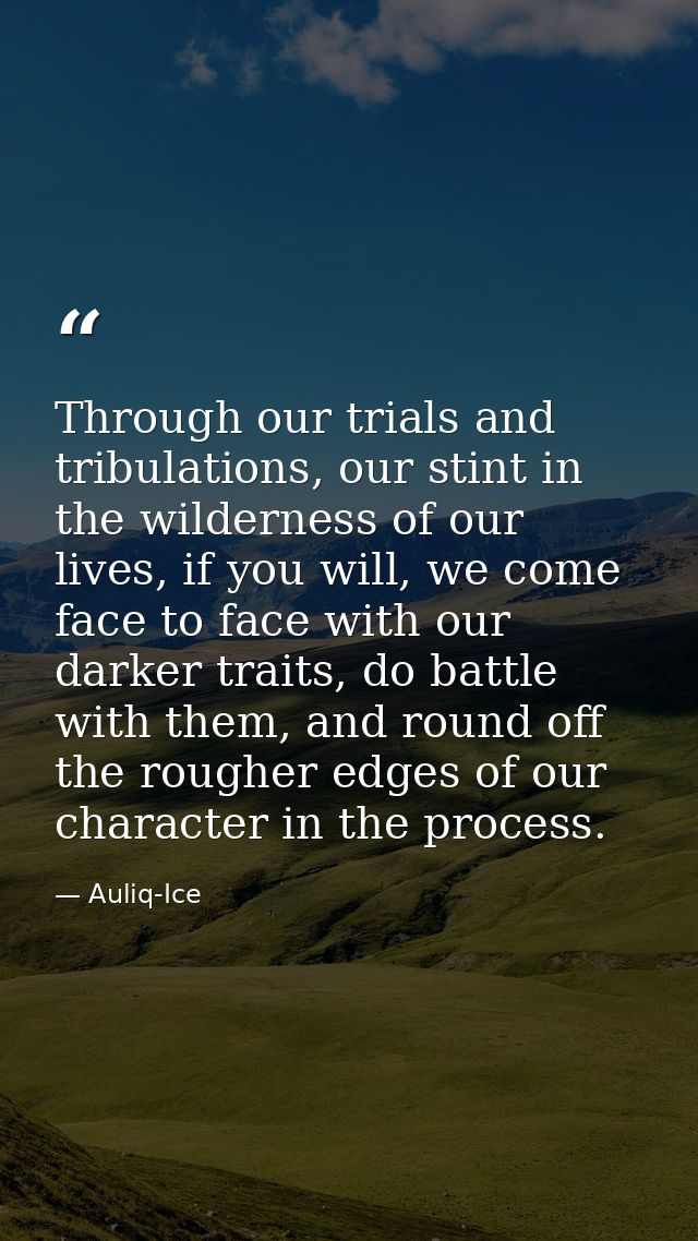 Through our trials and tribulations, our stint in the wilderness of our lives, if you will, we come face to face with ou — Auliq-Ice