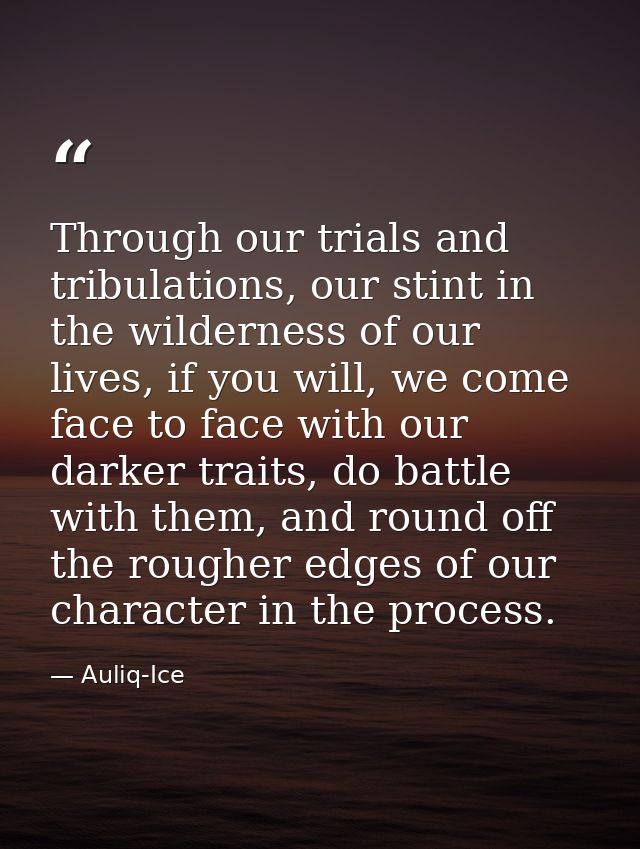 Through our trials and tribulations, our stint in the wilderness of our lives, if you will, we come face to face with ou — Auliq-Ice