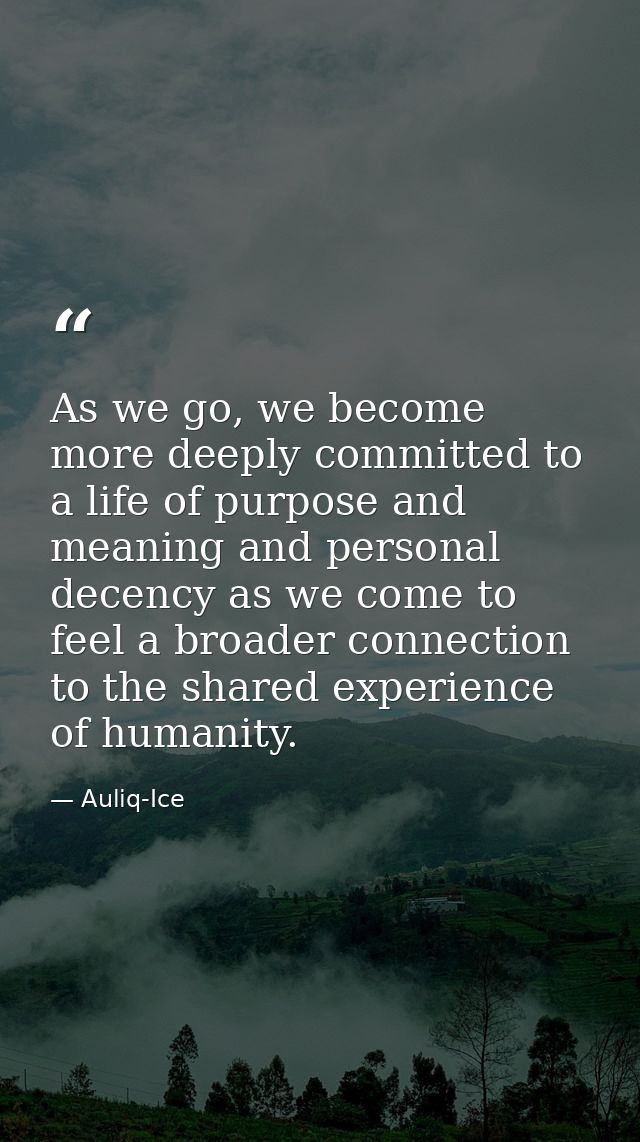 As we go, we become more deeply committed to a life of purpose and meaning and personal decency as we come to feel a bro — Auliq-Ice