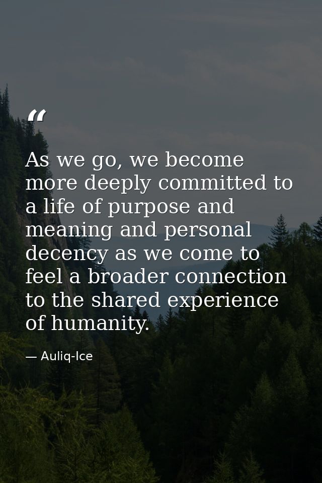As we go, we become more deeply committed to a life of purpose and meaning and personal decency as we come to feel a bro — Auliq-Ice