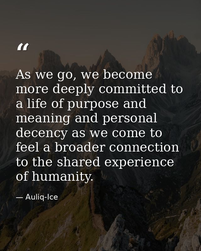 As we go, we become more deeply committed to a life of purpose and meaning and personal decency as we come to feel a bro — Auliq-Ice