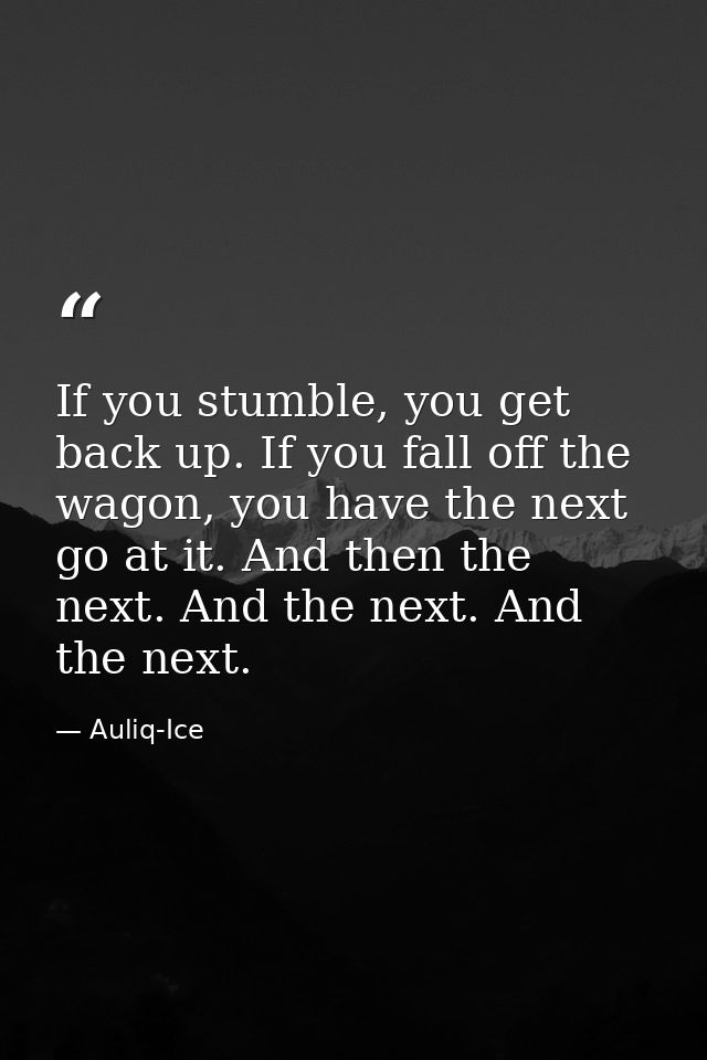 If you stumble, you get back up. If you fall off the wagon, you have the next go at it. And then the next. And the next. — Auliq-Ice