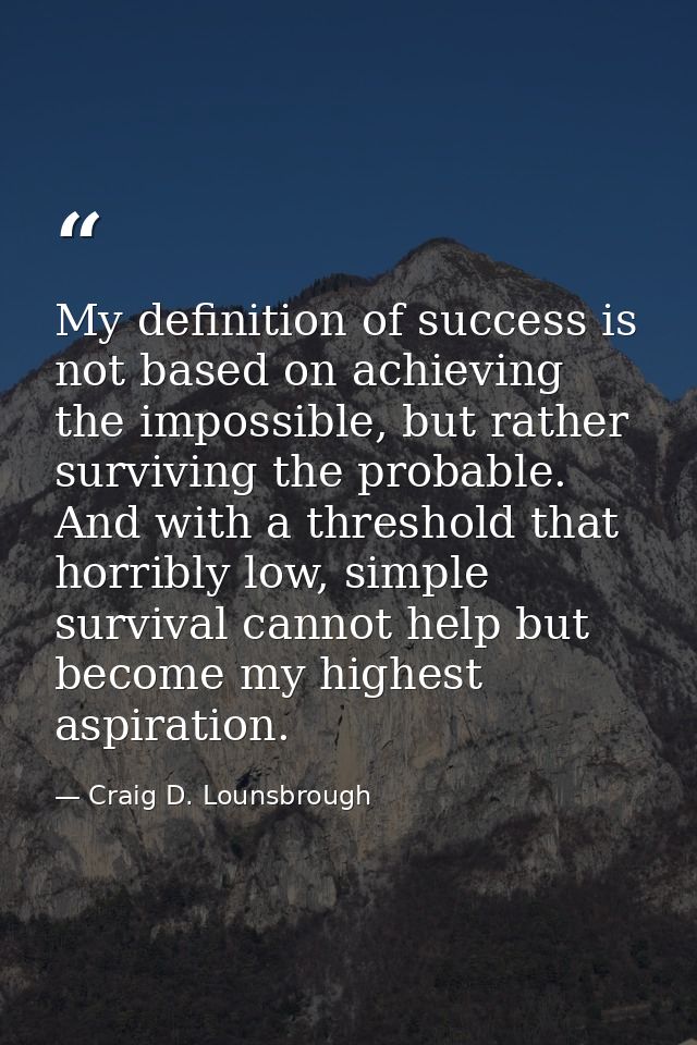 My definition of success is not based on achieving the impossible, but rather surviving the probable. And with a thresho — Craig D. Lounsbrough