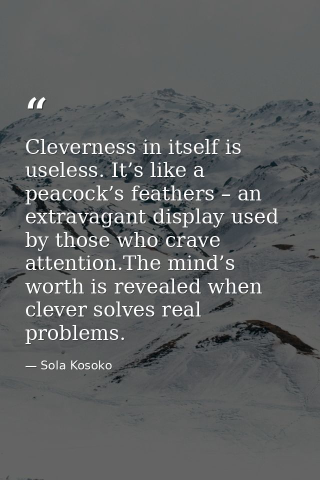 Cleverness in itself is useless. It’s like a peacock’s feathers – an extravagant display used by those who crave attenti — Sola Kosoko
