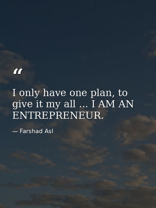 I only have one plan, to give it my all ... I AM AN ENTREPRENEUR. — Farshad Asl
