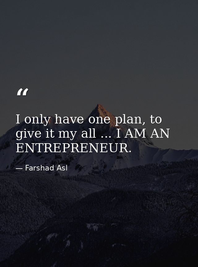 I only have one plan, to give it my all ... I AM AN ENTREPRENEUR. — Farshad Asl