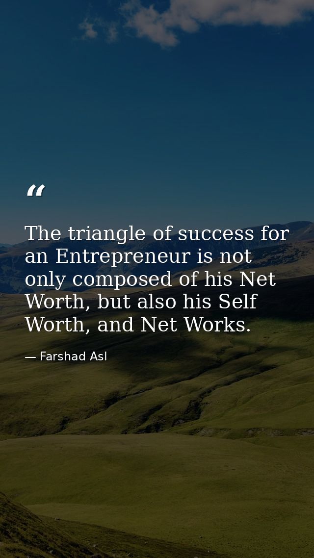 The triangle of success for an Entrepreneur is not only composed of his Net Worth, but also his Self Worth, and Net Work — Farshad Asl