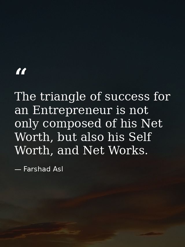 The triangle of success for an Entrepreneur is not only composed of his Net Worth, but also his Self Worth, and Net Work — Farshad Asl