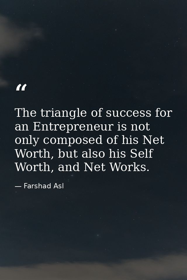 The triangle of success for an Entrepreneur is not only composed of his Net Worth, but also his Self Worth, and Net Work — Farshad Asl