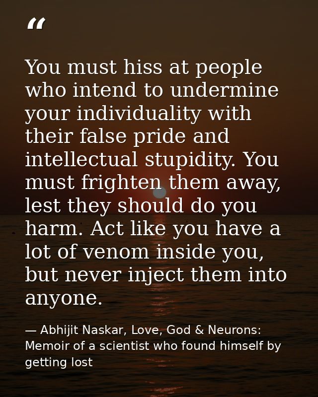 You must hiss at people who intend to undermine your individuality with their false pride and intellectual stupidity. Yo — Abhijit Naskar, Love, God & Neurons: Memoir of a scientist who found himself by getting lost