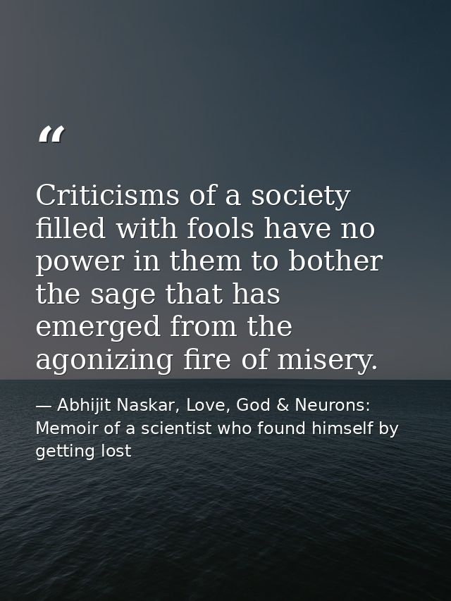 Criticisms of a society filled with fools have no power in them to bother the sage that has emerged from the agonizing f — Abhijit Naskar, Love, God & Neurons: Memoir of a scientist who found himself by getting lost